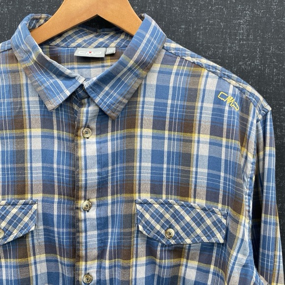 CMP Shirt Italian Casual Shirt Blue Plaid Check Mens Large CMP Outdoor Apparel - Picture 1 of 16